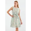 2501 Desenli Sıfır Kol Şifon Elbise - Mint