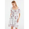 2508 Desenli Mini Kloş Elbise - Ekru