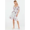 2508 Desenli Mini Kloş Elbise - Ekru