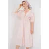 2570 Beli Büzgülü V Yaka Elbise - Pudra