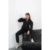 3 iplik içi Şardonlu yarım fermuarlı alt üst takım siyah