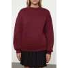 3 iplik şardonlu bisiklet yaka sweatshirt bordo
