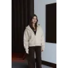 3 iplik şardonlu kapşonlu hoodie frm bej p510437