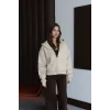 3 iplik şardonlu kapşonlu hoodie frm bej p510437