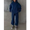 3 iplik şardonlu kapşonlu sweatshirt lacivert p510436