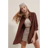 3900 Oversize Uzun Basic Gömlek - Kahverengi