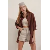 3900 Oversize Uzun Basic Gömlek - Kahverengi