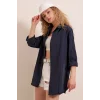 3900 Oversize Uzun Basic Gömlek - Lacivert