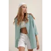 3900 Oversize Uzun Basic Gömlek - Su Yeşili