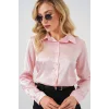 3964 Hafif Dökümlü Saten Gömlek - Pembe