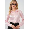3964 Hafif Dökümlü Saten Gömlek - Pembe