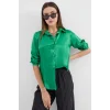 3964 Hafif Dökümlü Saten Gömlek - Yeşil