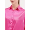 3985 Oversize Saten Gömlek - Fuşya