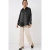 3985 Oversize Saten Gömlek - Siyah