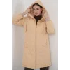 5138 Kapitone Uzun Şişme Mont - Bej