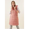 5140 Kapşonlu Uzun Şişme Yelek - Pembe