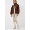 5194 Peluş Mont Ceket - Kahverengi