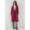 5853 Kruvaze Yaka Trençkot - Bordo