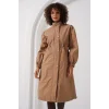 5939 Astarlı Uzun Trençkot - Camel