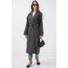 5941 Kruvaze Yaka Uzun Trençkot - Antrasit