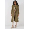 5941 Kruvaze Yaka Uzun Trençkot - Haki