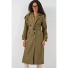 5941 Kruvaze Yaka Uzun Trençkot - Haki