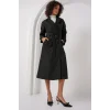 5941 Kruvaze Yaka Uzun Trençkot - Siyah