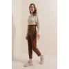 6556 Kemerli Kumaş Pantolon - Kahverengi