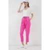 6660 Kemerli Keten Pantolon - Fuşya