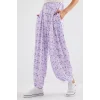 6665 Desenli Şalvar Pantolon - Lila