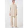6678 Keten Tunik Pantolon İkili Takım - Bej