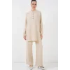 6678 Keten Tunik Pantolon İkili Takım - Bej
