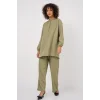6678 Keten Tunik Pantolon İkili Takım - Çağla