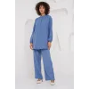 6678 Keten Tunik Pantolon İkili Takım - İndigo