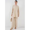 6678 Keten Tunik Pantolon İkili Takım - Krem