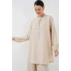 6678 Keten Tunik Pantolon İkili Takım - Krem