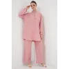 6678 Keten Tunik Pantolon İkili Takım - Pembe