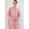 6678 Keten Tunik Pantolon İkili Takım - Pembe
