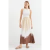 8025 Desenli Uzun Viskon Etek - Bej