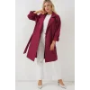 9104 Kruvaze Yaka Astarlı Trençkot - Bordo