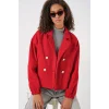 9117 Kruvaze Yaka Crop Ceket - Kırmızı