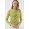 925 Büzgü Detaylı Sandy Bluz - E.Yeşil