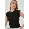 929 Kısa Kol Örme Bluz - Siyah