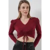 936 Sandy Crop Bluz - Bordo