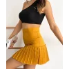 Altı pliseli mini etek hardal s24705