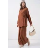 Bağcıklı Tunik Pantolon İkili Takım 6752 - Taba