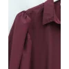Balon Kol Düğmeli Kısa Poplin Gömlek -Bordo