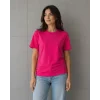 Basic Pamuklu Tişört Bisiklet Yaka Düz Renk Relaxed Fit T-Shirt - Fuşya