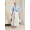Bebe Yaka Fistolu Kolu Lastikli Poplin Gömlek Bluz -Bebe Mavi