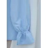 Bebe Yaka Fistolu Kolu Lastikli Poplin Gömlek Bluz -Bebe Mavi